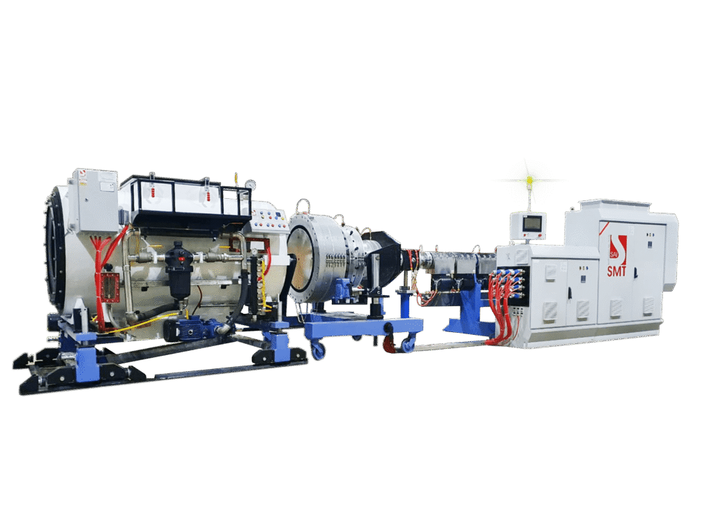 HDPE Pipe Extrusion System Flagship Model – advanced pipe extrusion equipment for high-density polyethylene pipes by Sai Machine Tools