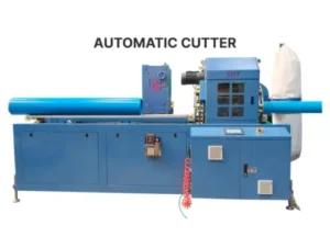 Automatic cutter for foam core PVC pipe extrusion system providing accurate pipe cutting