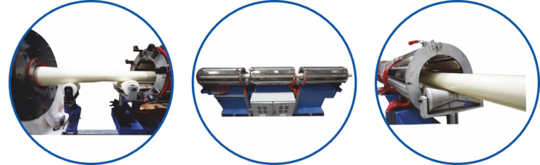 PVC-O pipe extrusion system machine parts including heater, orientation unit, and shaping section